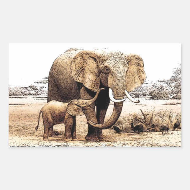Pegatina Rectangular Familia Elephant (Anverso)