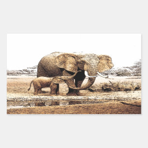 Pegatina Rectangular Familia Elephant