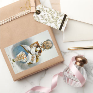 Pegatina Rectangular Familia Vintage, padre con bebés y mano de póquer