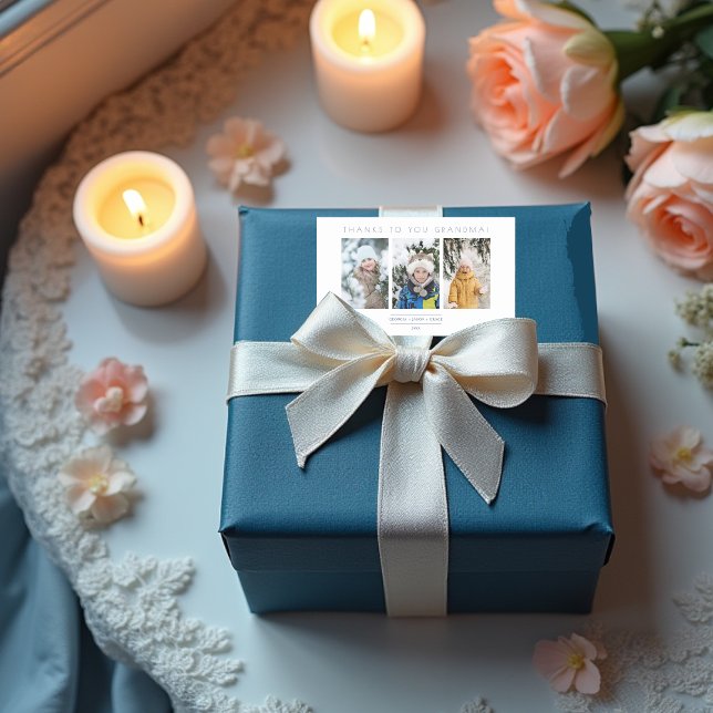 Pegatina Rectangular Family Minimalist 3 Photos Collage Keepsake (Family Minimalist 3 Photos Collage Keepsake Rectangular Stickers.)