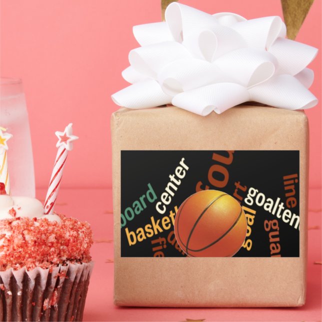 Pegatina Rectangular Fanáticos deportivos de baloncesto. (Fiesta)