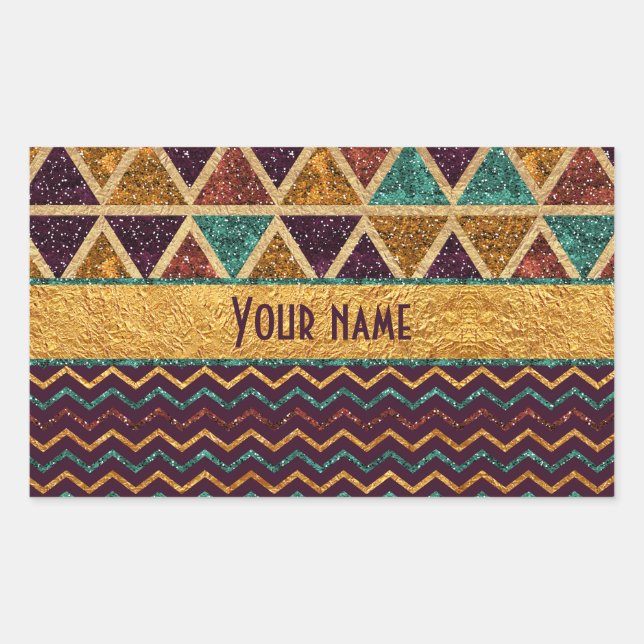 Pegatina Rectangular Fancy Triangles Chevrons Faux Relieve metalizado d (Anverso)