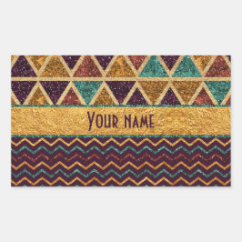 Pegatina Rectangular Fancy Triangles Chevrons Faux Relieve metalizado d