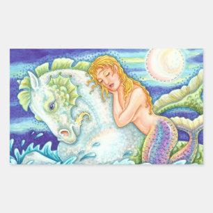 PEGATINA RECTANGULAR FANTASÍA DE SAILOR MERMAID RIDING MERHORSE