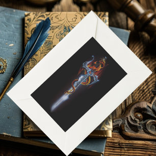 Pegatina Rectangular Fantasía por la espada del Dragón Rojo