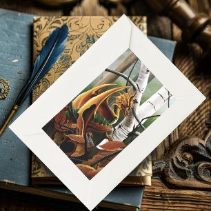 Pegatina Rectangular Fantasía verde del Naranja Dragón de Otoño