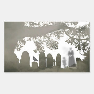 Pegatina Rectangular Fantasmas en un cementerio