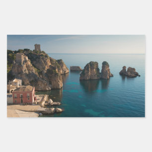 Pegatina Rectangular Faraglioni y Tonnara en Scopello, Sicilia