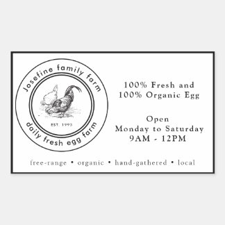 Pegatina Rectangular Farm Fresh Eggs Chicken Coop Rustic Country Farm