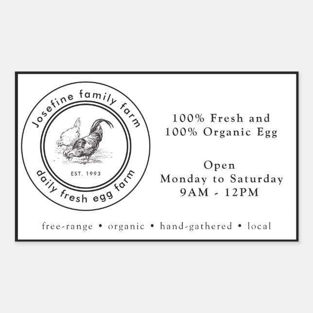 Pegatina Rectangular Farm Fresh Eggs Chicken Coop Rustic Country Farm (Anverso)