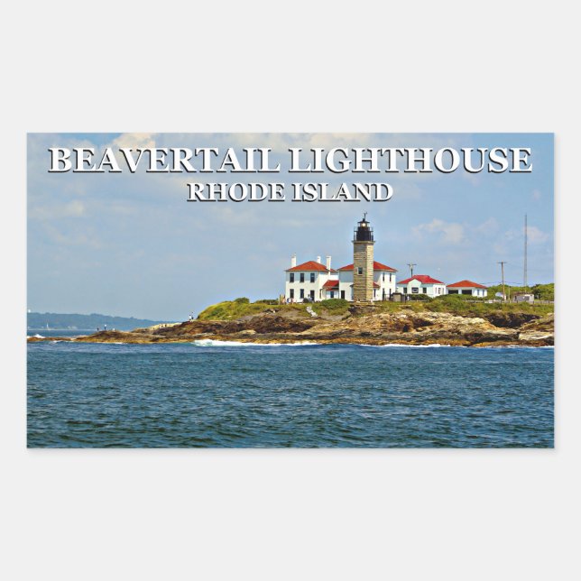 Pegatina Rectangular Faro Beavertail, Isla Rhode (Anverso)