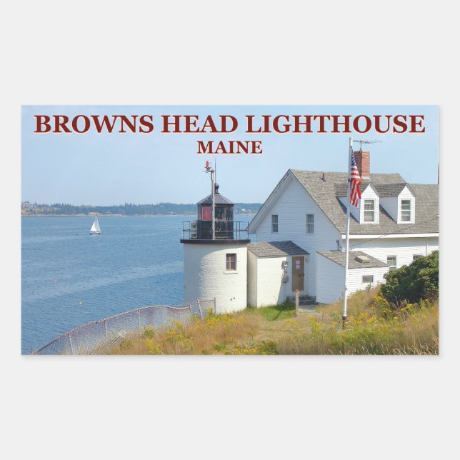 Pegatina Rectangular Faro Browns Head, Pegatinas Maine (Anverso)