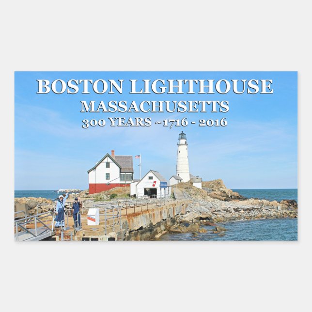 Pegatina Rectangular Faro de Boston, Massachusetts (Anverso)