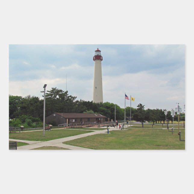 Pegatina Rectangular Faro de Cape May (Anverso)