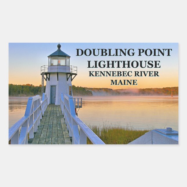 Pegatina Rectangular Faro de Doubling Point, Isla Arrowsic, Maine (Anverso)