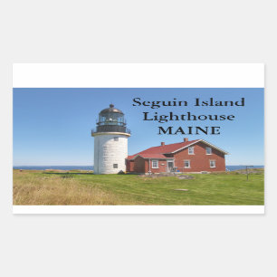 Pegatina Rectangular Faro de la isla de Seguin, Maine