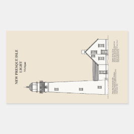 Pegatina Rectangular Faro de la Nueva Isla Presque - Michigan - SBD