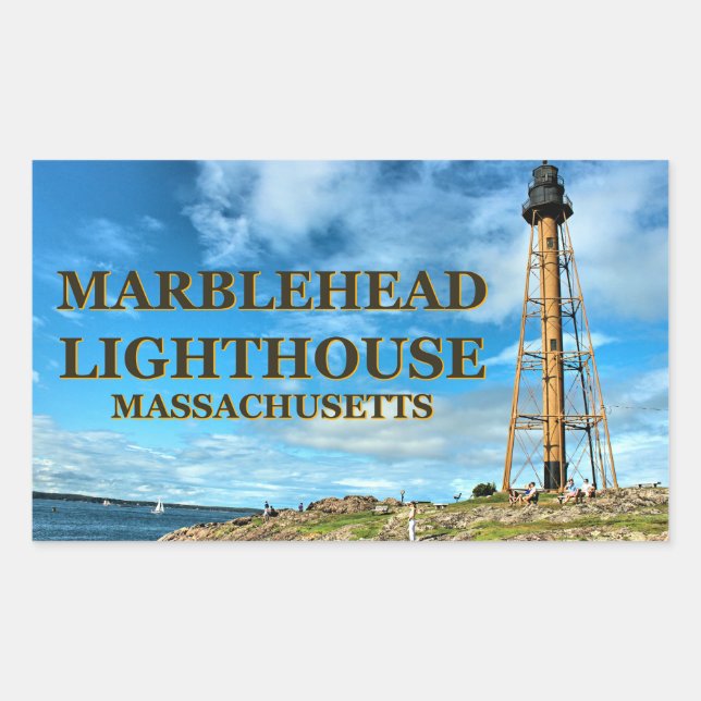Pegatina Rectangular Faro de Marblehead, Pegatinas de Massachusetts (Anverso)