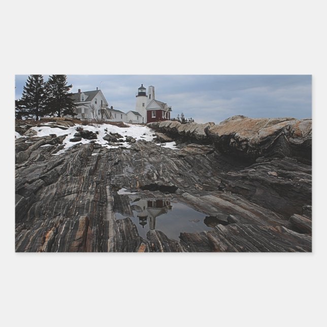 Pegatina Rectangular Faro de Pemaquid Point (Anverso)