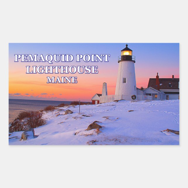 Pegatina Rectangular Faro de Pemaquid Point, Maine (Anverso)