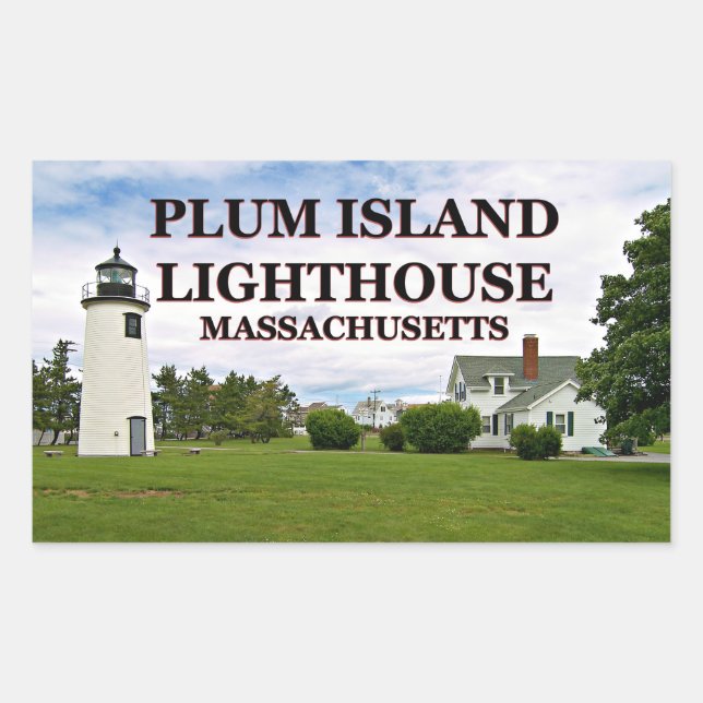 Pegatina Rectangular Faro de Plum Island, Pegatinas de Massachusetts (Anverso)