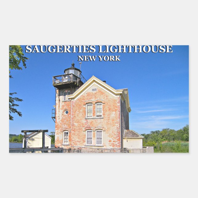 Pegatina Rectangular Faro de Saugerties, río Hudson, Nueva York (Anverso)