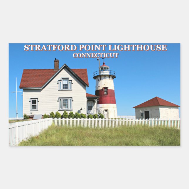 Pegatina Rectangular Faro de Stratford Point, Connecticut (Anverso)