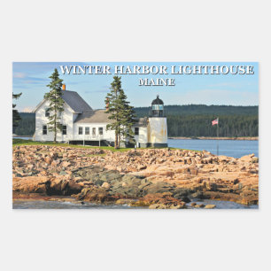 Pegatina Rectangular Faro de Winter Harbor, Pegatinas Maine