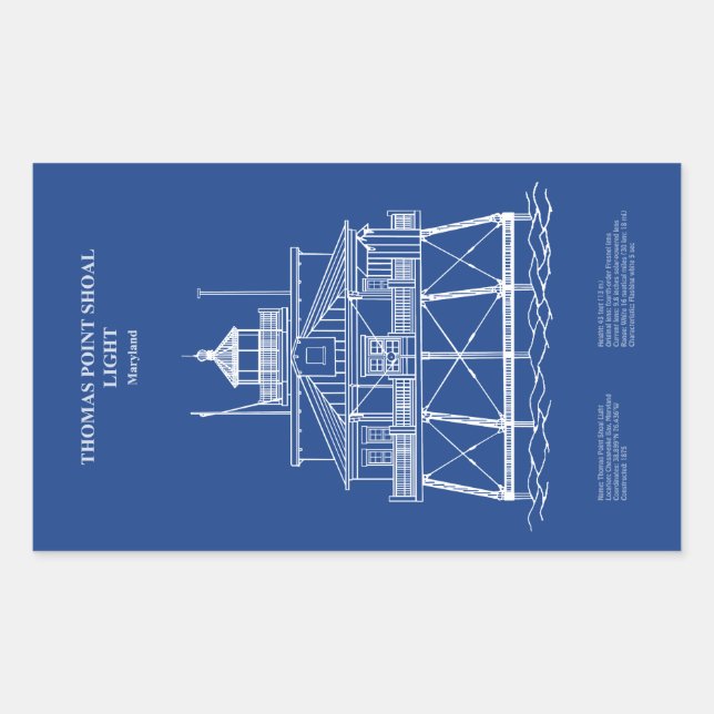 Pegatina Rectangular Faro Thomas Point Shoal - Maryland - AD (Anverso)