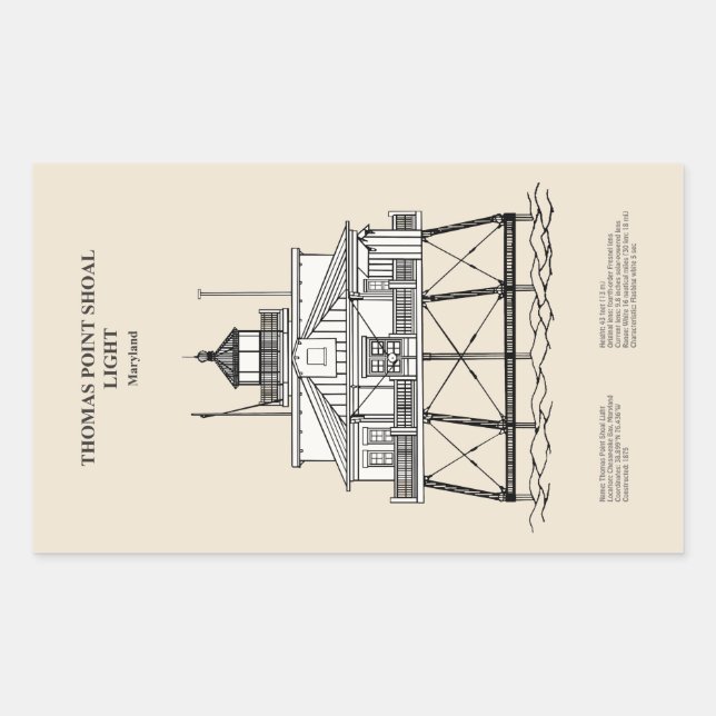 Pegatina Rectangular Faro Thomas Point Shoal - Maryland - SBD (Anverso)