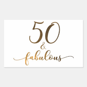 Pegatina Rectangular Faux Gold "50 & Fabulous", v4 cumpleaños Cheer