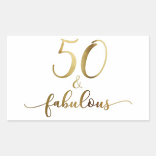 Pegatina Rectangular Faux Gold "50 & Fabulous", v5 cumpleaños Cheer