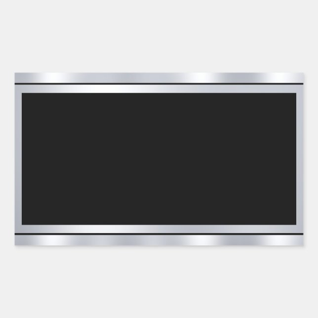 Pegatina Rectangular Faux Silver Black Add Text Personalizado Blank Tem (Anverso)