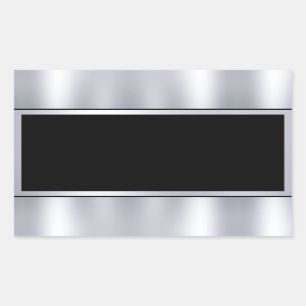 Pegatina Rectangular Faux Silver Black Add Text Personalizado Blank Tem