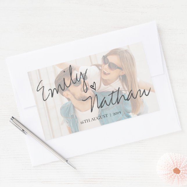 Pegatina Rectangular Faux Vellum Efecto Boda fotográfico Cute (Sobre)