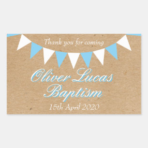 Pegatina Rectangular Favor de Bautizo Azul de Baby Bunting