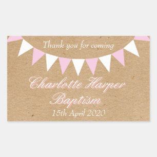 Pegatina Rectangular Favor de Bautizo Rosa Baby Bunting