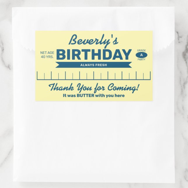 Pegatina Rectangular Favor de Cumpleaños Personalizado de Mantequilla (Bolso)