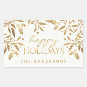 Pegatina Rectangular Felices fiestas Gold Shimmer Holly Brands