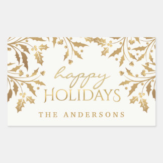 Pegatina Rectangular Felices fiestas Gold Shimmer Holly Brands