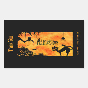 Pegatina Rectangular Felices Halloween Silhouette Black Cat Gracias