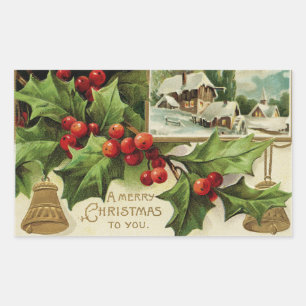 Pegatina Rectangular Felices Navidad a usted vintage