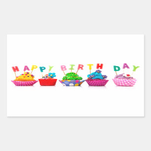 Pegatina Rectangular Felices pasteles de cumpleaños