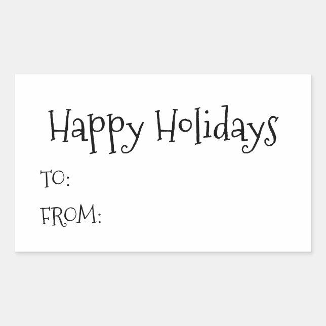 Pegatina Rectangular Felices vacaciones blanco negro a blanco en blanco (Anverso)