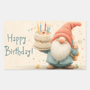 Pegatina Rectangular Felicitación de cumpleaños caprichosa: Gnomo soste