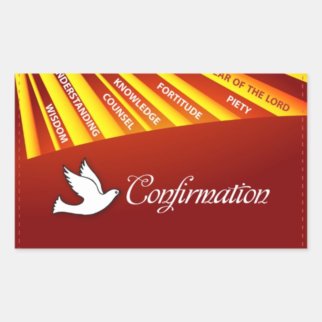 Pegatina Rectangular Felicitaciones Confirmación Paloma con Oro y Rojo (Anverso)