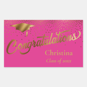 Pegatina Rectangular Felicitaciones Graduado Clase de Oro en Rosa