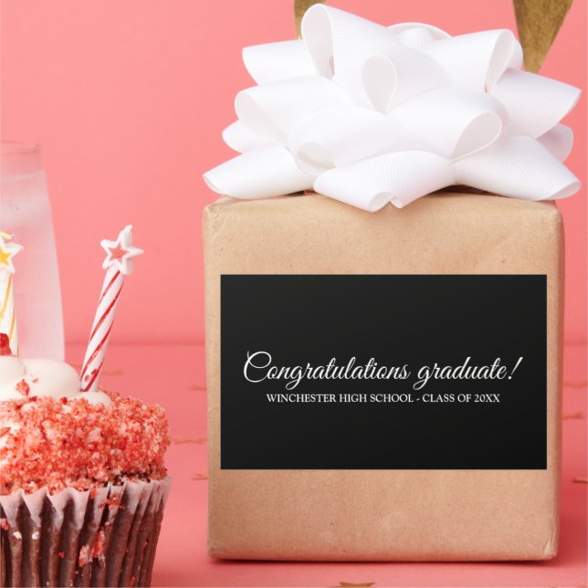 Pegatina Rectangular Felicitaciones guión de personalizado blanco negro (Fiesta)