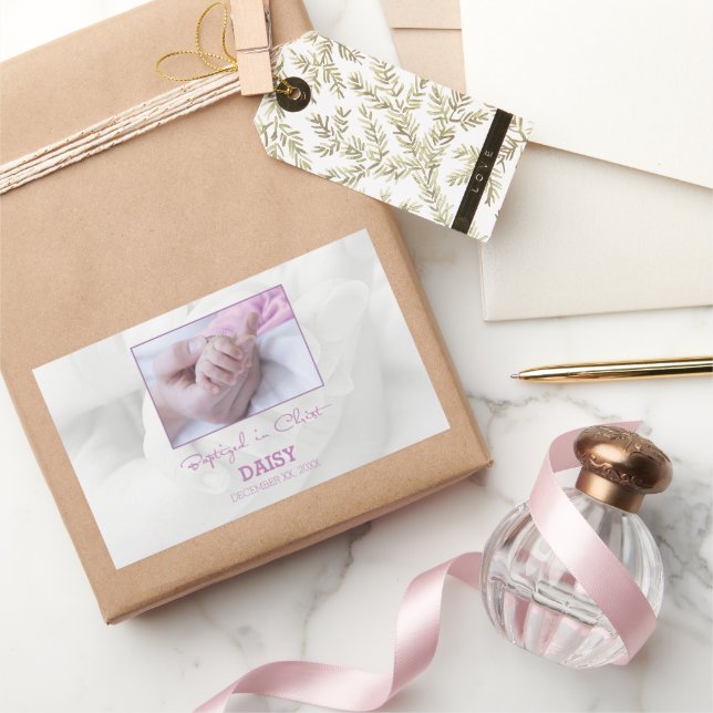 Pegatina Rectangular Felicitaciones por bautismo chica a bebé personali (Regalar)