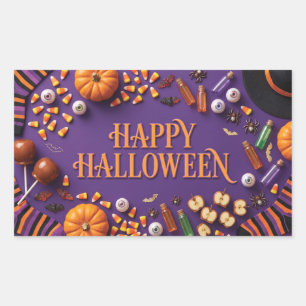 Pegatina Rectangular Feliciz Halloween Composición plana sobre fondo pú